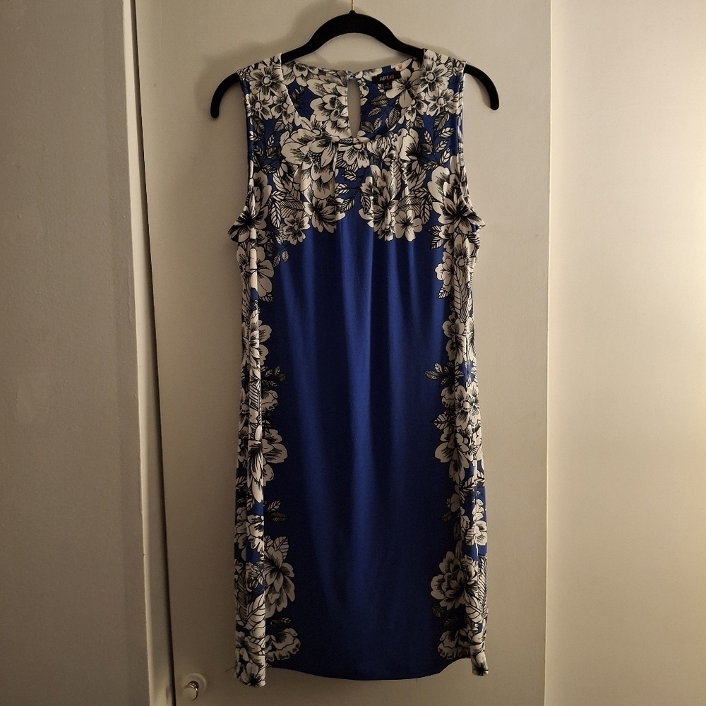 Apt. 9 Floral Women's Blue and White Sleeveless Dress